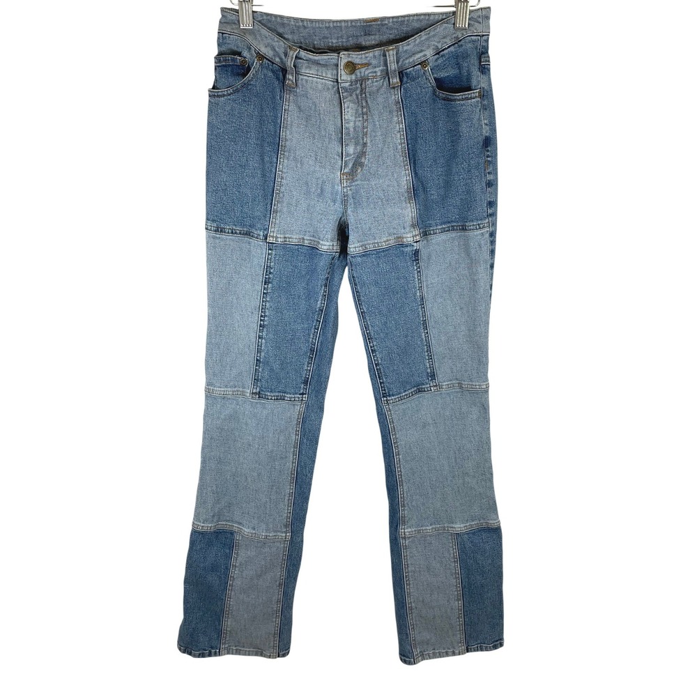 Y2K Newport News Jeanology Jeans 6 Patchwork Two Tone Denim Flare Bootcut 31.5